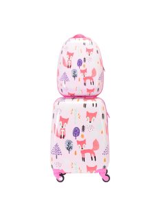   Bontour Kids ružový 4-kolesový detský kufor s líškou + batoh