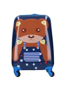 XTD Kids modrý 4-kolesový detský kufor s medvedom