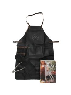   Hide & Stiches BBQ čierna kožená grilovacia zástera, rukavice, pinzeta
