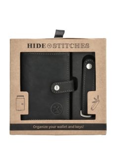   Hide & Stiches Idaho čierny kožený pánsky držiak na čipové karty a kľúčenky