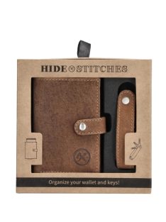   Hide & Stiches Idaho hnedý kožený pánsky držiak na čipové karty a kľúčenky