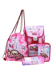   abc123 ružová dievčenská 4-dielna súprava školskej tašky jednorožec