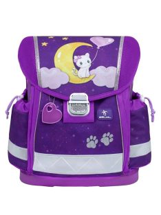 Belmil fialová dievčenská školská taška s mačiatkom