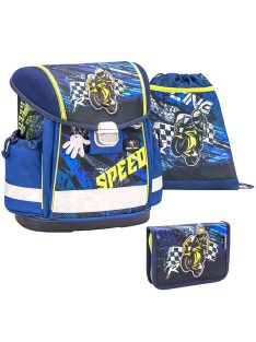   Belmil modrá chlapčenská školská taška s motorkou + taška na telocvik + peračník