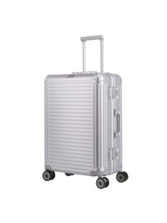   Travelite Next strieborný hliníkový 4-kolesový kufor s prackou stredný