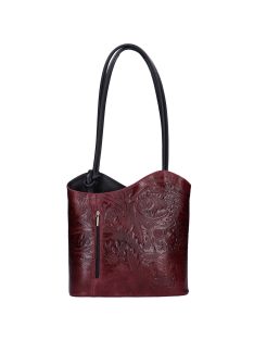   Natascia H7016 bordová kvetinovo-čierna talianska kožená dámska taška cez plece/batoh