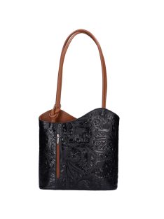   Natascia H7016 čierna kvetinovo-hnedá talianska kožená dámska taška cez plece/batoh