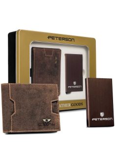   Peterson ZM83 hnedá kožená pánska peňaženka a držiak na karty s darčekovou krabičkou