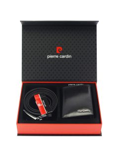   Pierre Cardin ZG-86 čierna kožená pánska peňaženka a opasok v darčekovej krabičke 130 cm